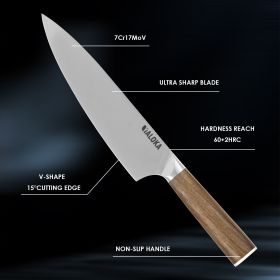 Chef Knife - 8-Inch Professional Japanese Kitchen Knife, Ultra Sharp Gyuto Knife Full Tang Ergonomic Natural Wood Handle, Cooking Knife With Gift