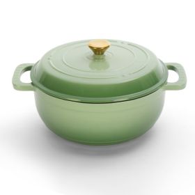 Cast iron 5QT cooking pot - Gradient green - includes two silicone gloves - Enamel pot