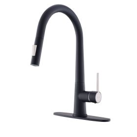 New Kitchen Single Handle pull-out faucet, stainless steel kitchen faucet with pull-out sprayer in Black (Color: Black)